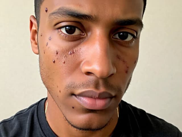 Portrait of a man with skin blemishes before beautification.